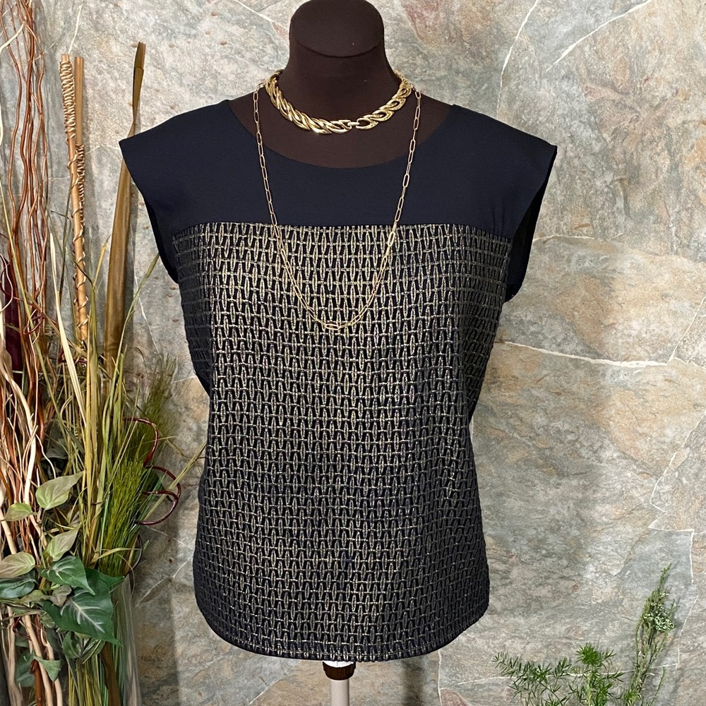 Calvin Klein Black and Gold Patterned Blouse